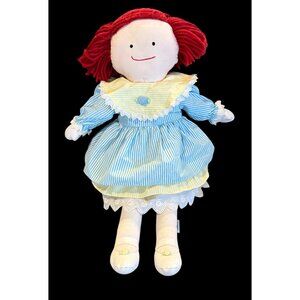 Vintage 1990 Eden Toys 19" Madeline Rag Doll Plush, Striped Dress, Appendix Scar